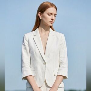 Boston Proper Coastal Linen lightweight 3/4th sleeve white polished blazer